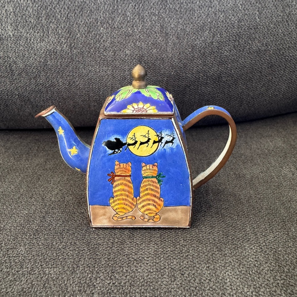 Trade Plus Aid Cloisonne Mini Enamel Metal Teapot Kevin Chen Style Xmas Cats‎